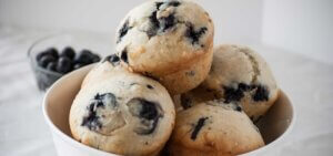 Bowl of blueberry muffins